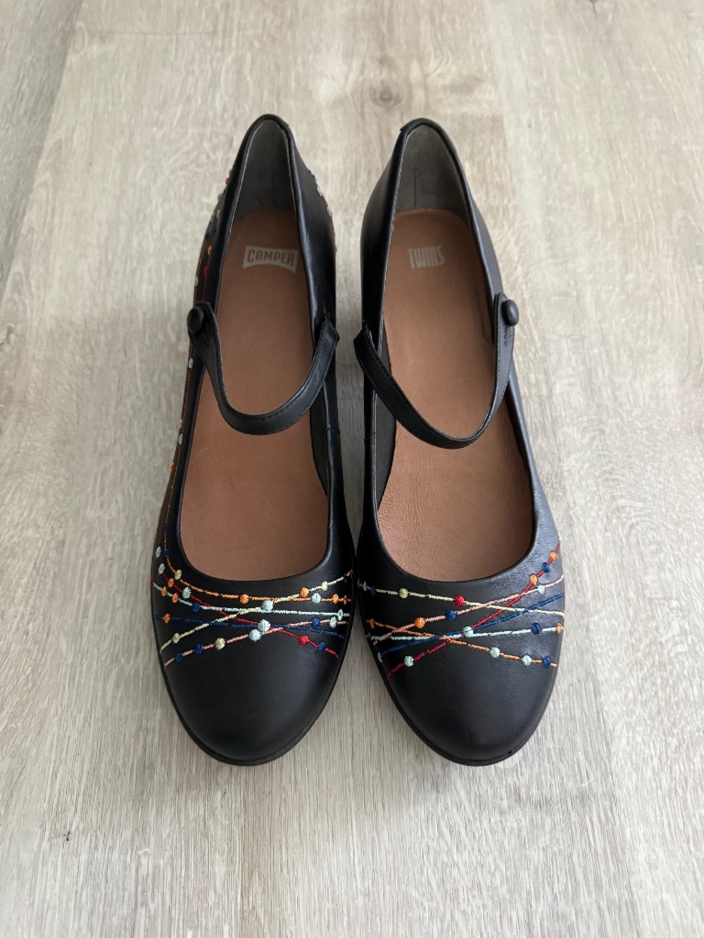 Camper Twins Women’s Black Leather Mary Jane Shoes size 9.5 comfort